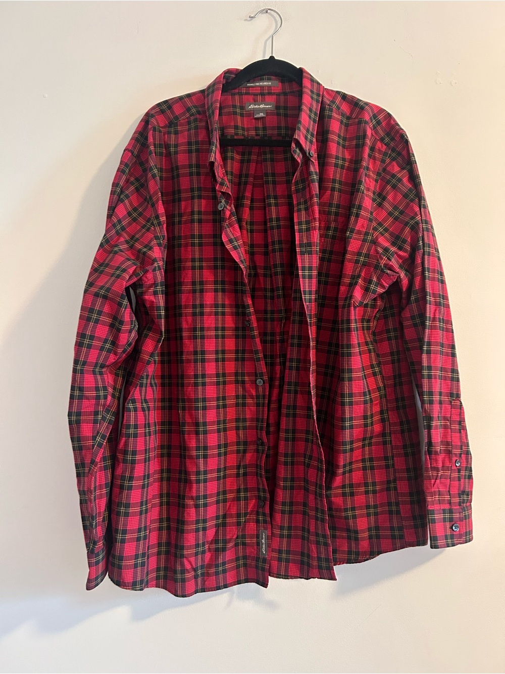 Eddie Bauer Red and Black Plaid Button-Down Shirt